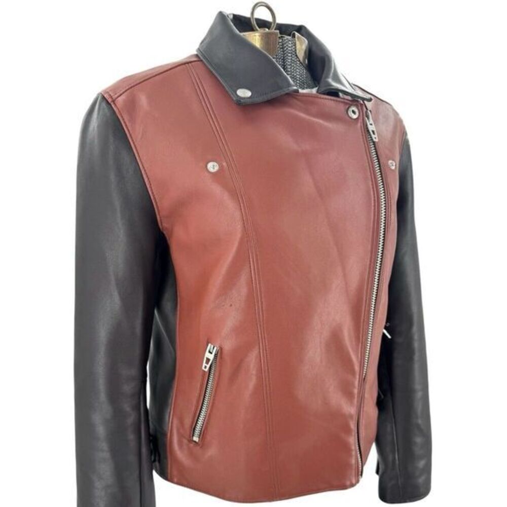 Blank NYC Jacket Two Tone Black and Brown Faux Leather Moto Jacket Zip Women's S - Picture 3 of 9